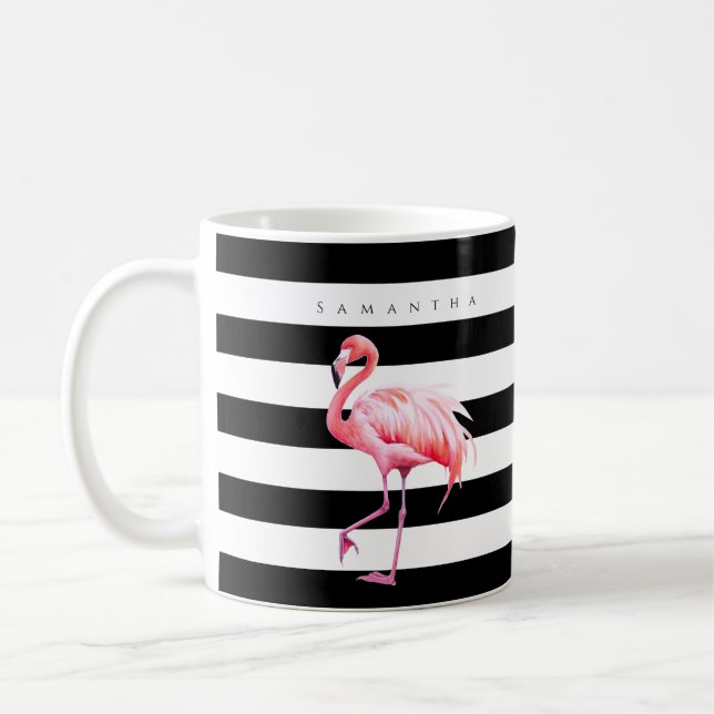 Schwarz/Weiß Streifen Rosa Flamingo Individuelle N Kaffeetasse (Links)
