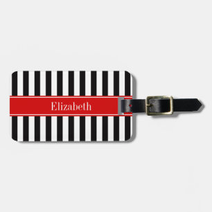 Schwarz Weiß Streifen Rotes Band Name Monogramm Gepäckanhänger