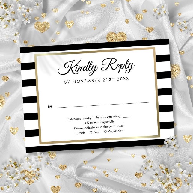 Schwarz-Weiß-Streifen RSVP Karte (Classic Black and White Stripe RSVP Card)