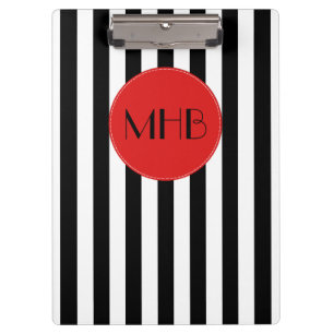 Schwarz-Weiß-Streifen, Streifenmuster, Monogramm Klemmbrett
