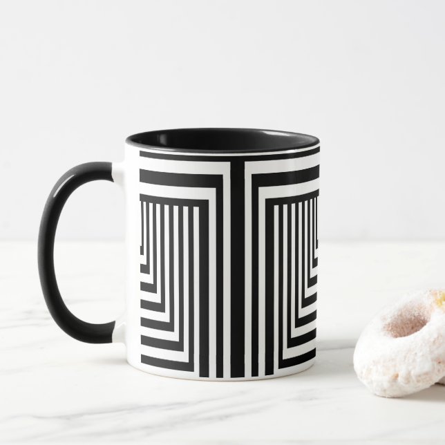 Schwarz-Weiß-Streifen Tasse (Mit Donut)