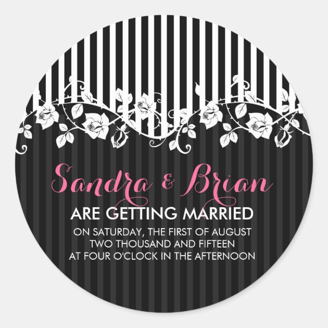 Schwarz-Weiß-Streifen und Blumenspitzen Runder Aufkleber (Vorderseite)