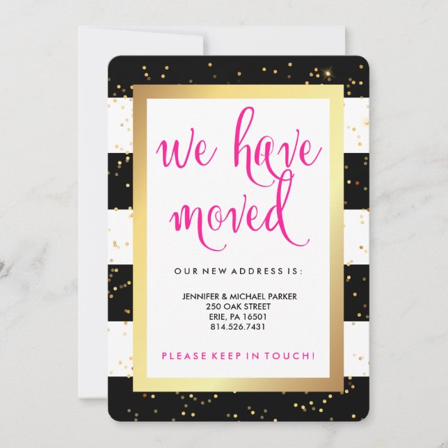 Schwarz-Weiß-Streifen und Gold-Adressenänderung Ankündigung (Vorderseite)