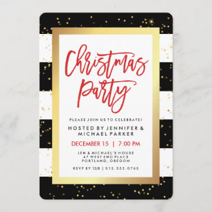 Schwarz-Weiß-Streifen und Gold Weihnachts-Party Einladung