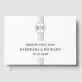 Schwarz-Weiß-Streifen und Monogramm-Hochzeit Gästebuch