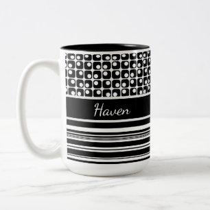 Schwarz-Weiß-Streifen und Retro-Quadrate Personali Zweifarbige Tasse