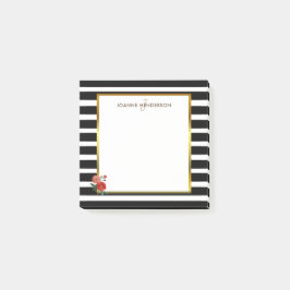 Schwarz-Weiß-Streifen Wassercol-Rose Monogramm-Bez Post-it Klebezettel