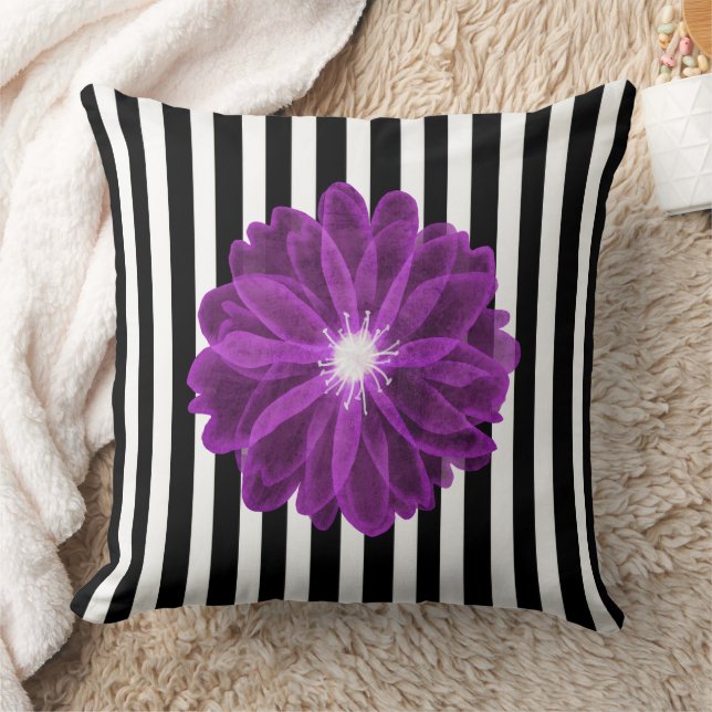 Schwarz-Weiß-Streifen Xray-Blume-Muster Kissen (Decke)