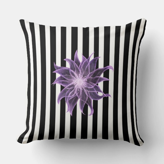 Schwarz-Weiß-Streifen Xray-Blume Wasserfarbe Kissen (Vorderseite)