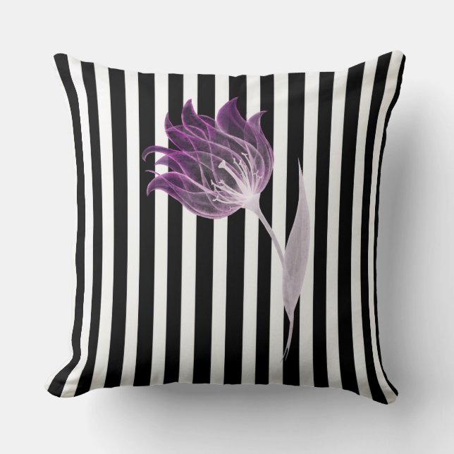 Schwarz-Weiß-Streifen Xray-Blume Wasserfarbe Kissen (Vorderseite)