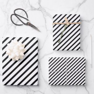 Schwarz-Weiß-Streifenmuster Geschenkpapier Set