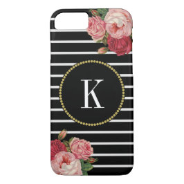 Schwarz-weiß Strickfett-Floral-Gold-Monogramm Case-Mate iPhone Hülle