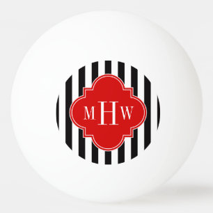 Schwarz-weiß Strip Red Quatrefolie 3 Monogramm Tischtennisball