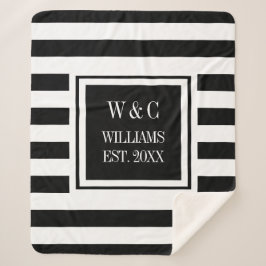Schwarz-weiß Stripe Classic Monogramm Sherpadecke