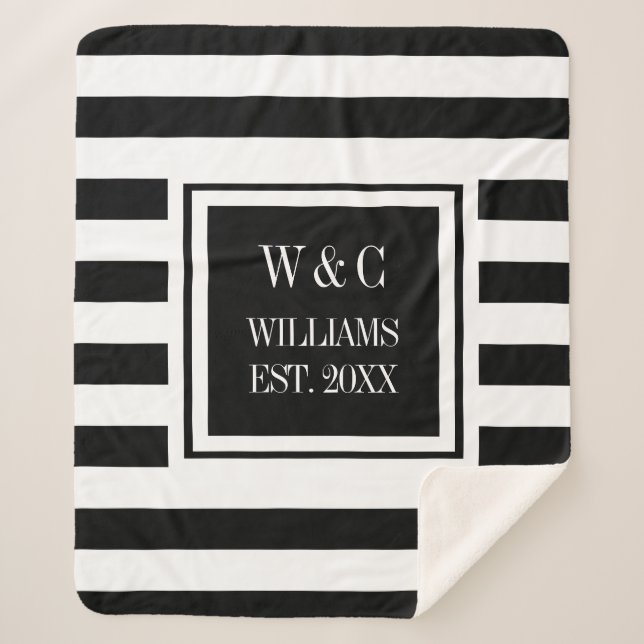 Schwarz-weiß Stripe Classic Monogramm Sherpadecke (Vorderseite)