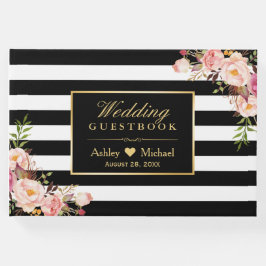 Schwarz-weiß Stripes Floral Wedbook Gästebuch