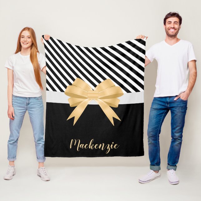 Schwarz-weiß Stripes Goldem Bow Fleecedecke (Beispiel)