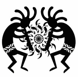 Schwarz-Weiß-Südwest-Kokopelli-Stammesonne Freistehende Fotoskulptur