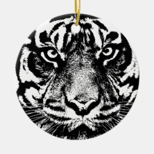 Schwarz-weiß Sumatran Borneo Tiger Eye Artwork Keramikornament
