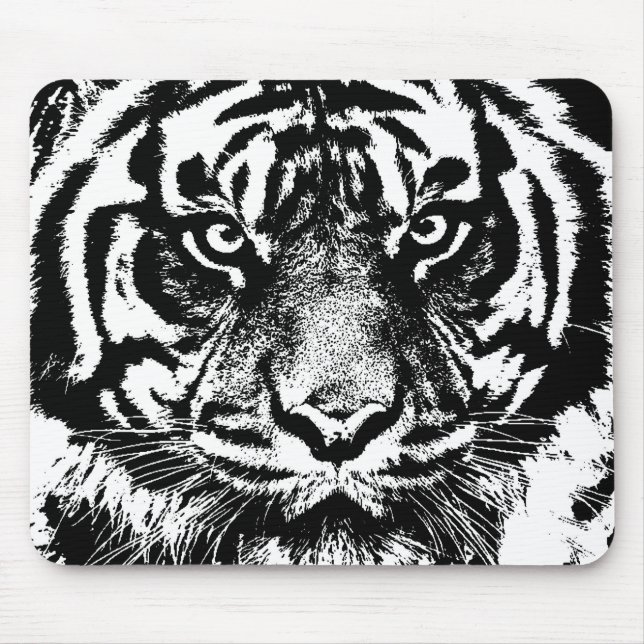 Schwarz-weiß Sumatran Borneo Tiger Eye Artwork Mousepad (Vorne)