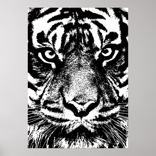 Schwarz-weiß Sumatran Borneo Tiger Eye Artwork Poster (Vorne)