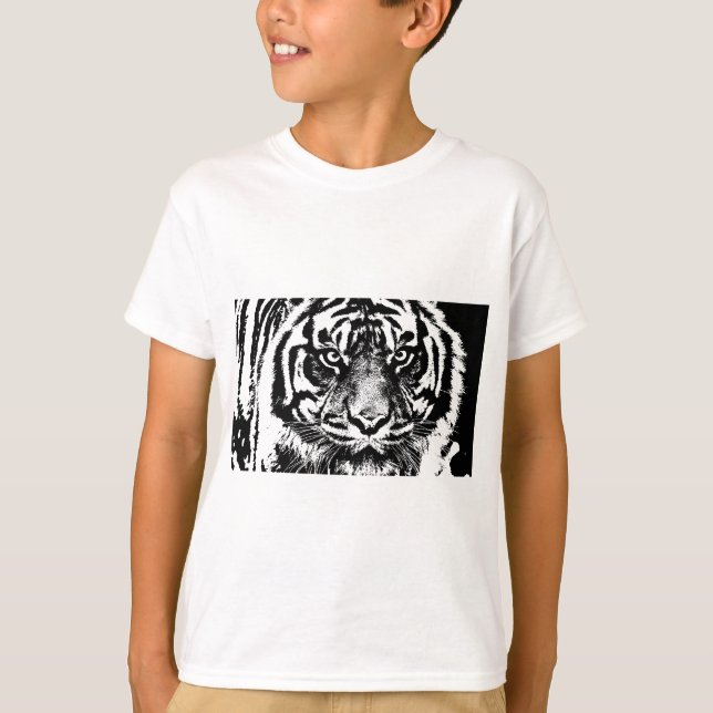 Schwarz-weiß Sumatran Borneo Tiger Eye Artwork T-Shirt (Vorderseite)