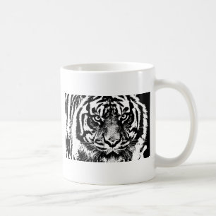 Schwarz-weiß Sumatran Borneo Tiger Eye Artwork Tasse