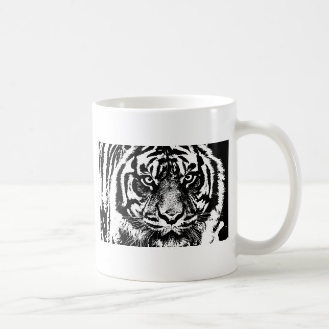 Schwarz-weiß Sumatran Borneo Tiger Eye Artwork Tasse (Rechts)