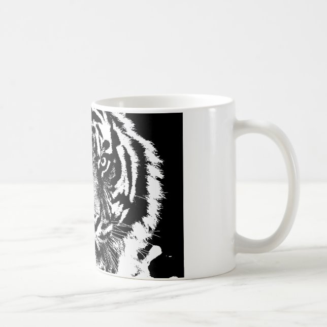Schwarz-weiß Sumatran Borneo Tiger Eye Artwork Tasse (Rechts)