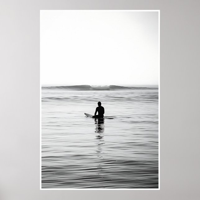 Schwarz-Weiß-Surf - Minimalistischer Ozean Poster (Vorne)