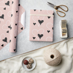 Schwarz-Weiß-Süße-Herzen-Muster Geschenkpapier