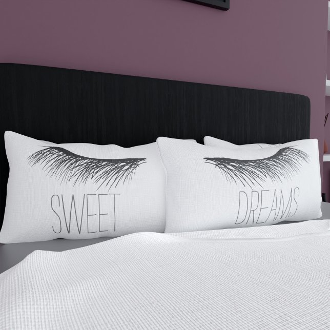 Schwarz-Weiß Sweet Dreams Lashes Kissen Case Kissenbezug (Sweet Dreams! A pair of eyelash pillowcases perfect for you. )