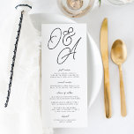 Schwarz-Weiß-Syndrom Menükarte<br><div class="desc">Eine schöne typografische Hochzeitsmenükarte mit Ihren Initialen in überdimensionaler Schriftzeichen oben,  in Ton auf Tontönen für einen Wasserzeichen-Effekt. Personalisieren Sie Ihre Menüpunkte unten. Unsere Aschenfarben geben eine klassische Note mit weichen schwarzen Schriftzeichen auf einem knusprigen weißen Hintergrund.</div>