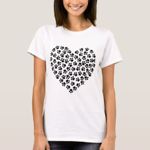 Schwarz-Weiß-T - Shirt mit einfachem Pfotenherz