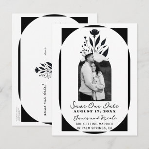 Schwarz-Weiß-Tal Blumen Moderne Save the Date Ankündigungspostkarte