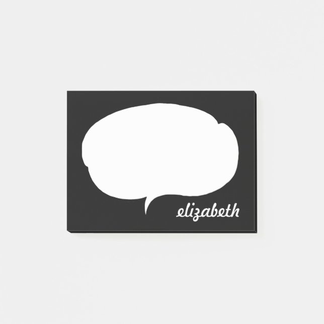 Schwarz-Weiß-Talk-Blase Personalisierter Name Post-it Klebezettel (Vorderseite)