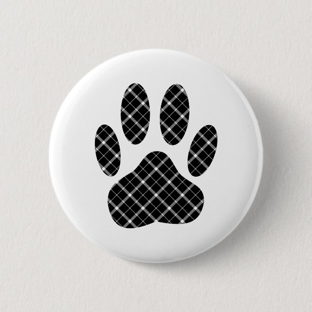 Schwarz-Weiß-Tartan-Hundpfeife drucken Button (Vorderseite)
