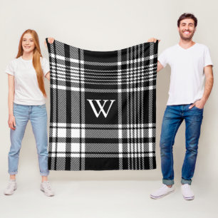 Schwarz-Weiß-Tartan-Kariert Fleecedecke