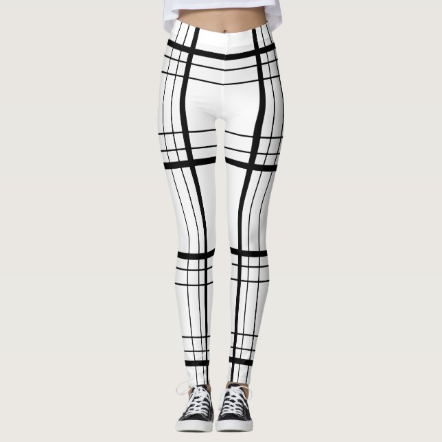 Schwarz-Weiß-Tartan-Muster Leggings (Vorderseite)