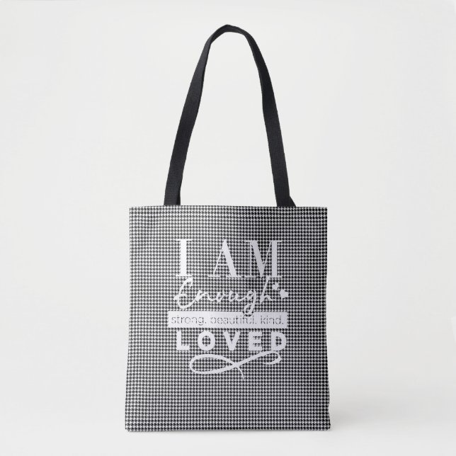 Schwarz-Weiß-Tasche "I AM LOVED" (Vorderseite)