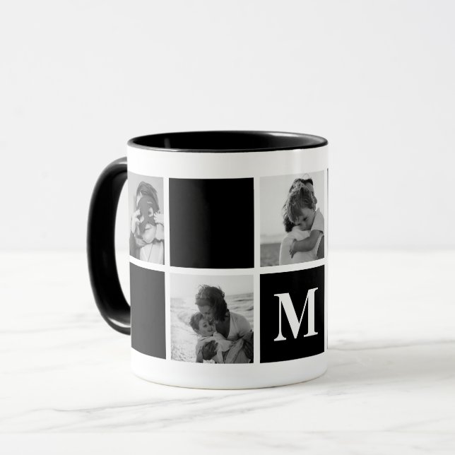 Schwarz-Weiß-Tasse für Collage Monogram Tasse (Vorderseite Links)