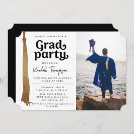 Schwarz-Weiß-Tassel Grad Party-Foto Einladung