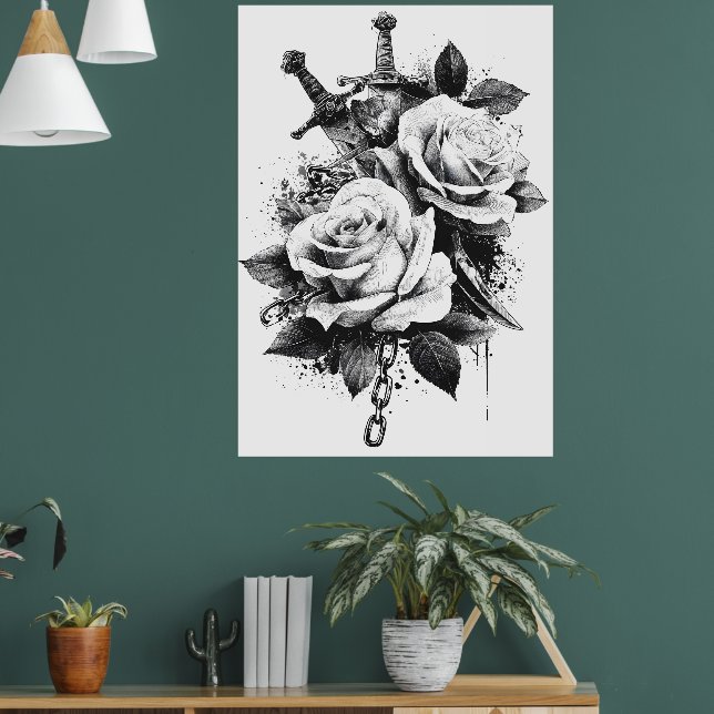 Schwarz-Weiß-Tattoo-Art Design Poster (Wohnzimmer 1)