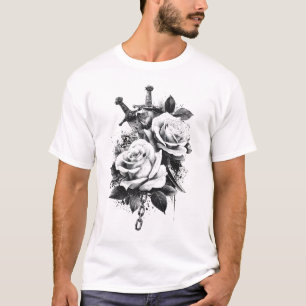 Schwarz-Weiß-Tattoo-Art Design T-Shirt