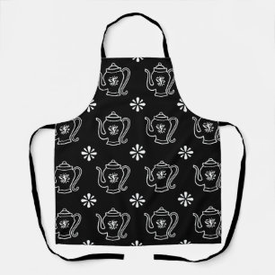 Schwarz-Weiß-Teekannen-Print-Schürze Schürze