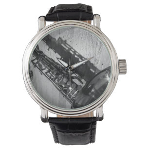 Schwarz-Weiß-Tenor-Saxophon Armbanduhr
