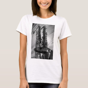 Schwarz-Weiß-Tenor-Saxophon T-Shirt
