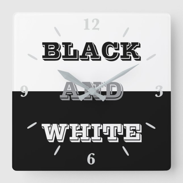 Schwarz-Weiß-Text und solide Farbgestaltung Quadratische Wanduhr (Vorderseite)