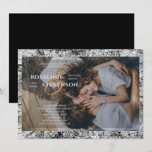 Schwarz-Weiß-Textur-Foto Hochzeit Einladung (Vorne/Hinten)