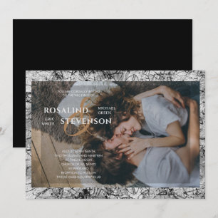 Schwarz-Weiß-Textur-Foto Hochzeit Einladung